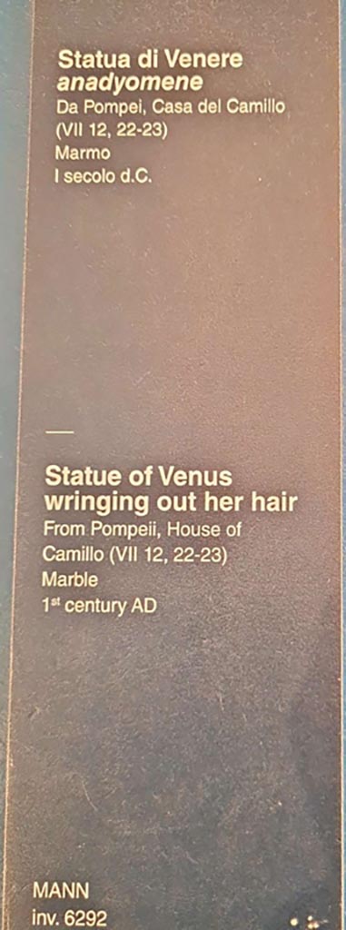 VII.12.23 Pompeii. October 2023.
Description card. Photo courtesy of Giuseppe Ciaramella. 
