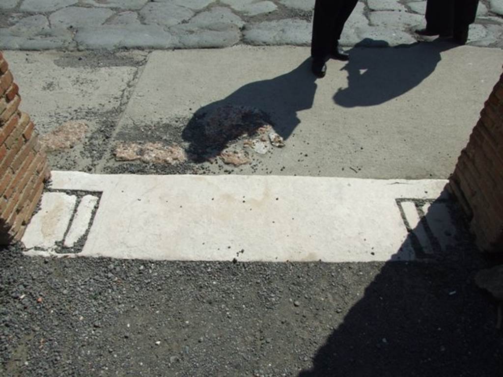 VII.14.9 Pompeii.  March 2009.  Entrance marble threshold.  Looking south from fauces.