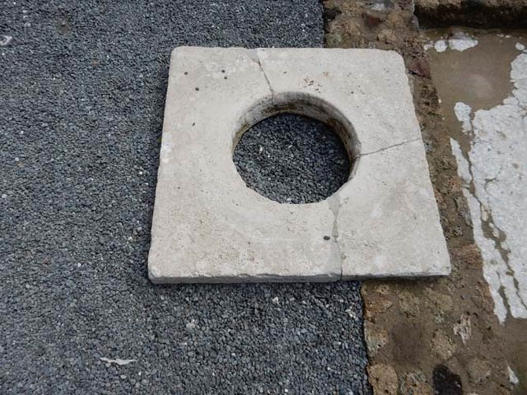 VII.15.1 Pompeii. May 2018. Site of cistern-mouth on north side of impluvium. Photo courtesy of Buzz Ferebee. 