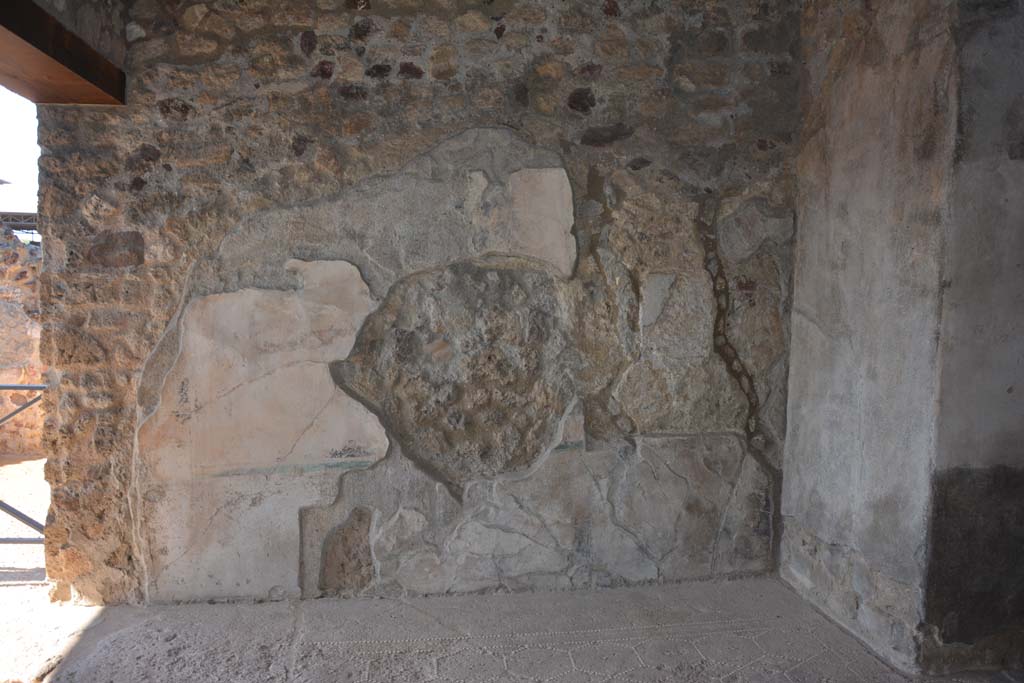 VII.15.2 Pompeii. October 2019. Looking towards west wall of apodyterium. 
Site of a painting of Polyphemus and Galatea partly obliterated by the remodelling in the north-west corner, on right.
Foto Annette Haug, ERC Grant 681269 DÉCOR.
