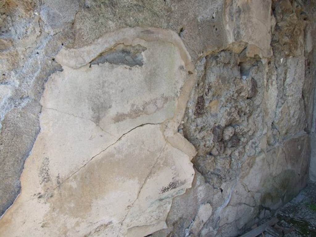 VII.15.2 Pompeii.  March 2009. Apodyterium.  West wall.  Site of a painting of Polyphemus and Galatea partly obliterated by the remodelling in the north west corner.