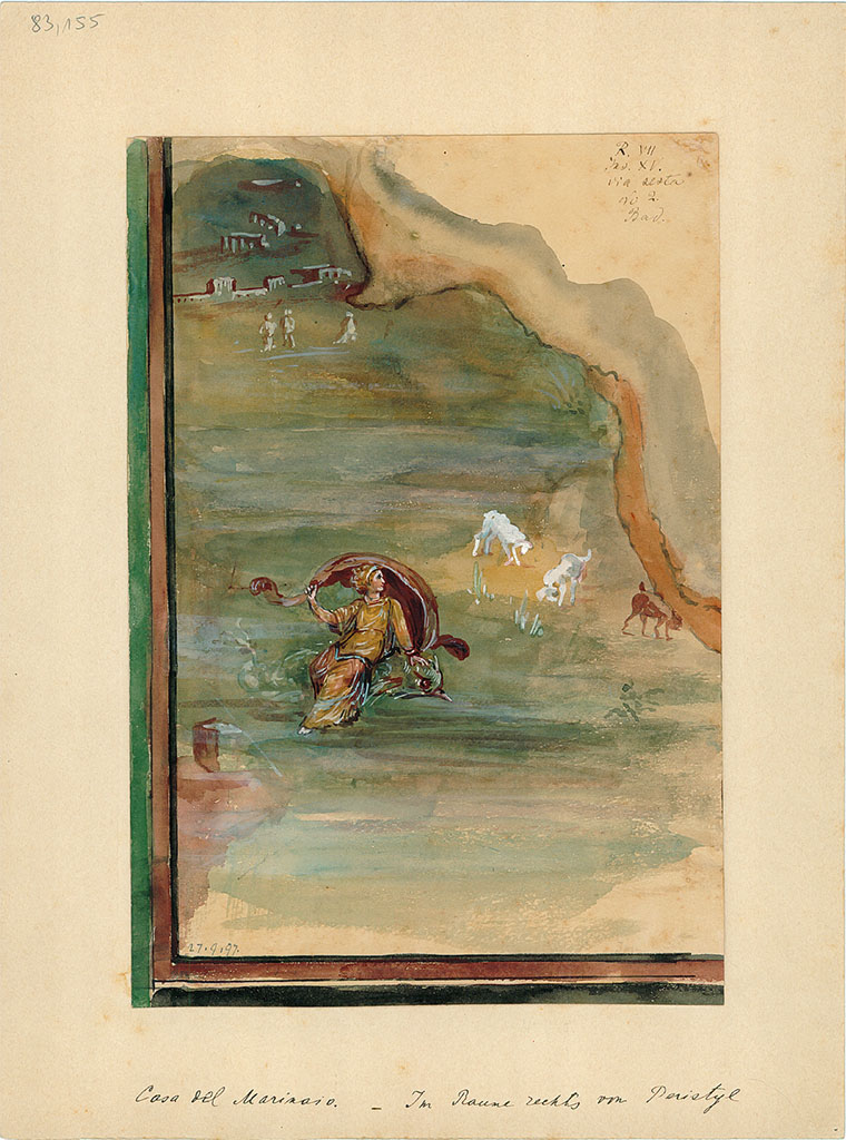 VII.15.2 Pompeii. 27th September 1897. Watercolour copy of painting of Galatea on a dolphin from west wall.
DAIR 83.155. Photo © Deutsches Archäologisches Institut, Abteilung Rom, Arkiv. 
