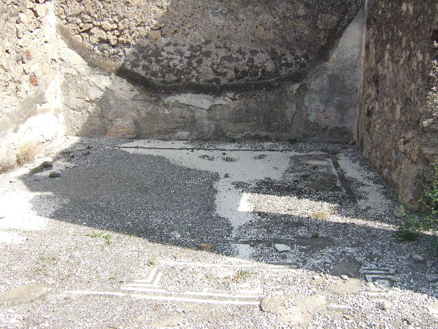 VII.15.2 Pompeii.  Ala on east Side.   September 2005.  White mosaic floor bordered at front by a black and white meander pattern. 

