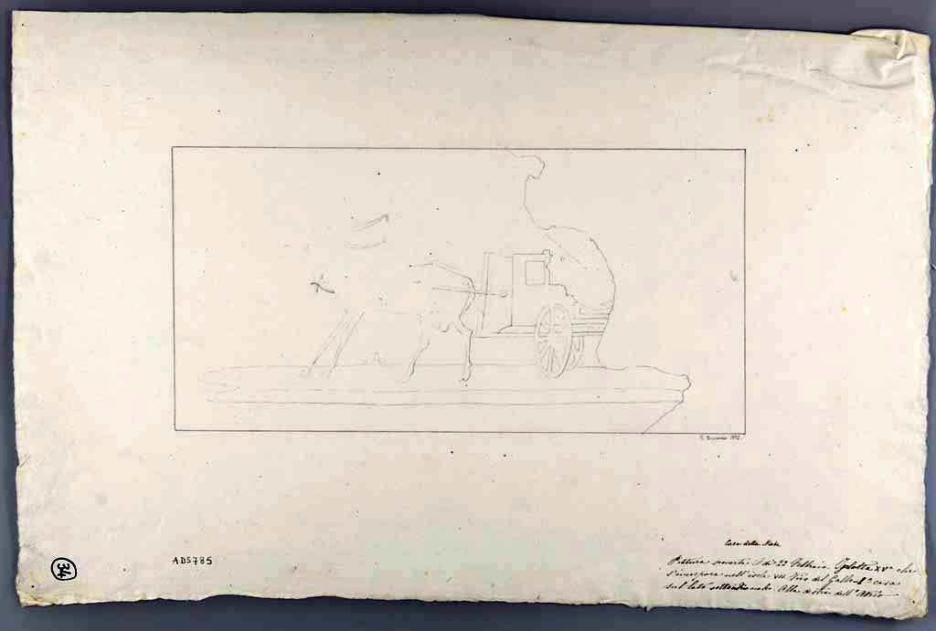 VII.15.2 Pompeii. 1872 drawing by G. Discanno of picture discovered on 22nd February. Cubiculum g.
According to ICCD, 
Written on the drawing is “Casa della Niobe. Isoletta XVa che s'incorpora nell'isola VII. Vico del Gallo. 2a (corretto in Ia) casa sul lato settentrionale. Alla destra dell'Atrio”.
Il disegno riproduce il particolare di una pittura, oggi perduta, che decorava il cubicolo g della Casa del Marinaio a Pompei (VII 15, 2).
Now in Naples Archaeological Museum. Inventory number ADS 785.
Photo © ICCD. http://www.catalogo.beniculturali.it
Utilizzabili alle condizioni della licenza Attribuzione - Non commerciale - Condividi allo stesso modo 2.5 Italia (CC BY-NC-SA 2.5 IT)
