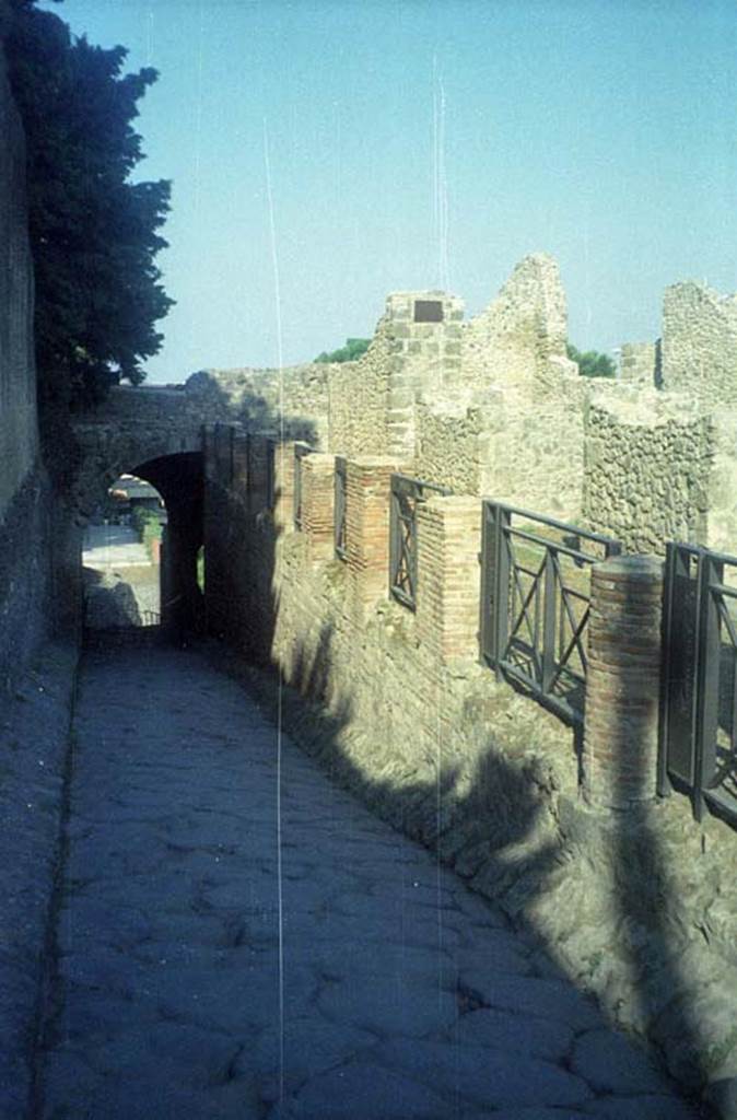 VII.16.1 Pompeii. July 2011.Looking west along portico in front of VII.16.1 on Via Marina. Photo courtesy of Rick Bauer.