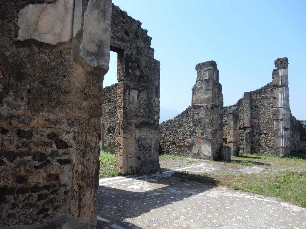 VII.16.13 Pompeii. June 2019. Looking west along south side of atrium room 2.
Looking towards doorway to room 15, ala room 14 in centre, followed by doorways to rooms 13, and 11, with tablinum room 9 on right. Photo courtesy of Buzz Ferebee.