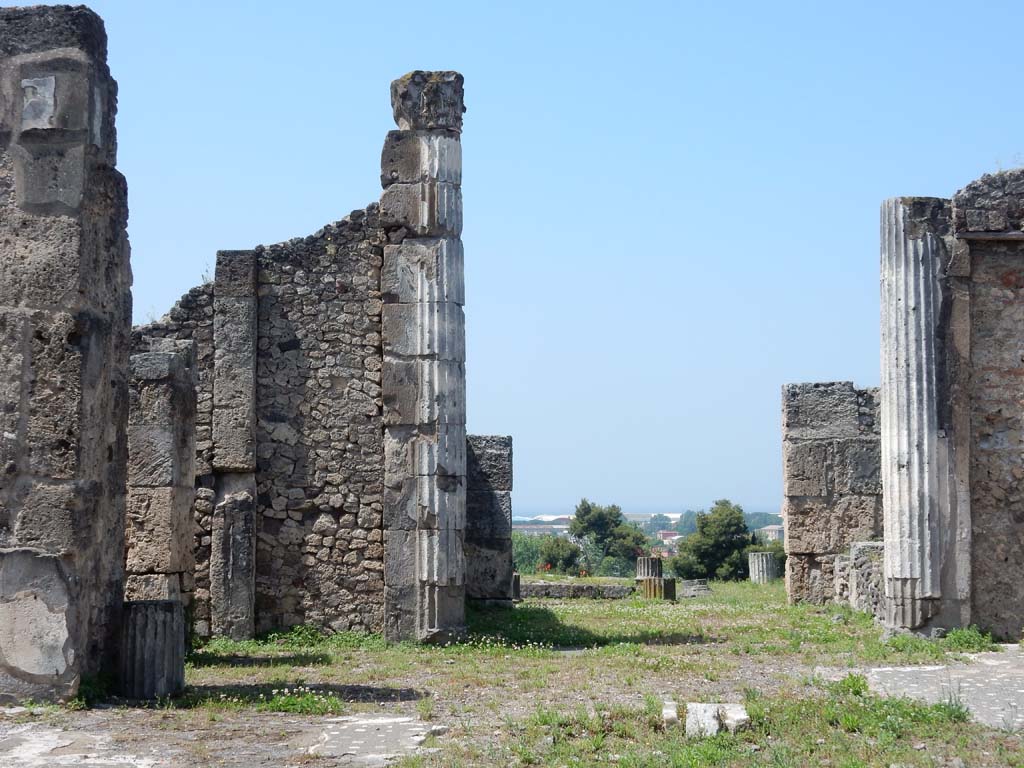 VII.16.13 Pompeii. June 2019.
Looking towards south-west corner of atrium, room 2. Looking towards ala room 14 on left and tablinum room 9 on right.
Photo courtesy of Buzz Ferebee.