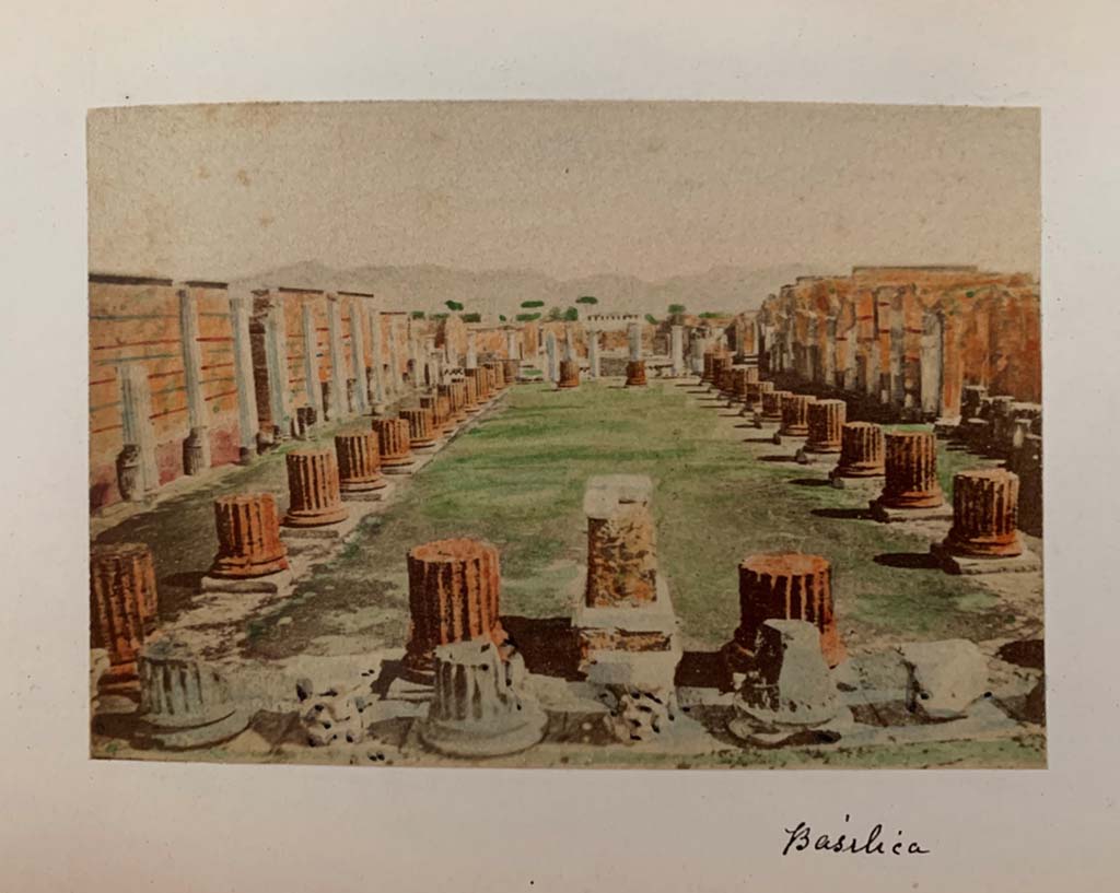VIII.1.1 Pompeii. From a coloured album by M. Amodio, dated c.1880. Looking east towards Forum. Photo courtesy of Rick Bauer.
