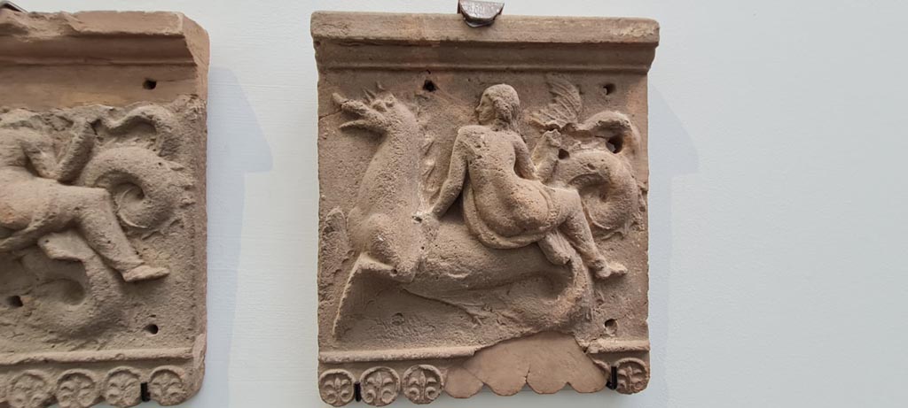 VIII.1.4 Pompeii. April 2022. Terracotta slabs with nereids on tritons (from Pompeii). Photo courtesy of Giuseppe Ciaramella.