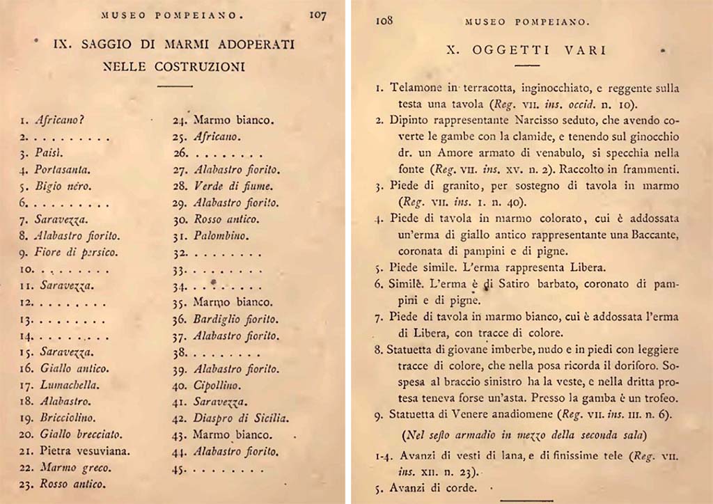 VIII.1.4 Pompeii Antiquarium. Fiorelli, G., 1877. Guida di Pompei, (p.107). Fiorelli, G., 1877. Guida di Pompei. (p.108).