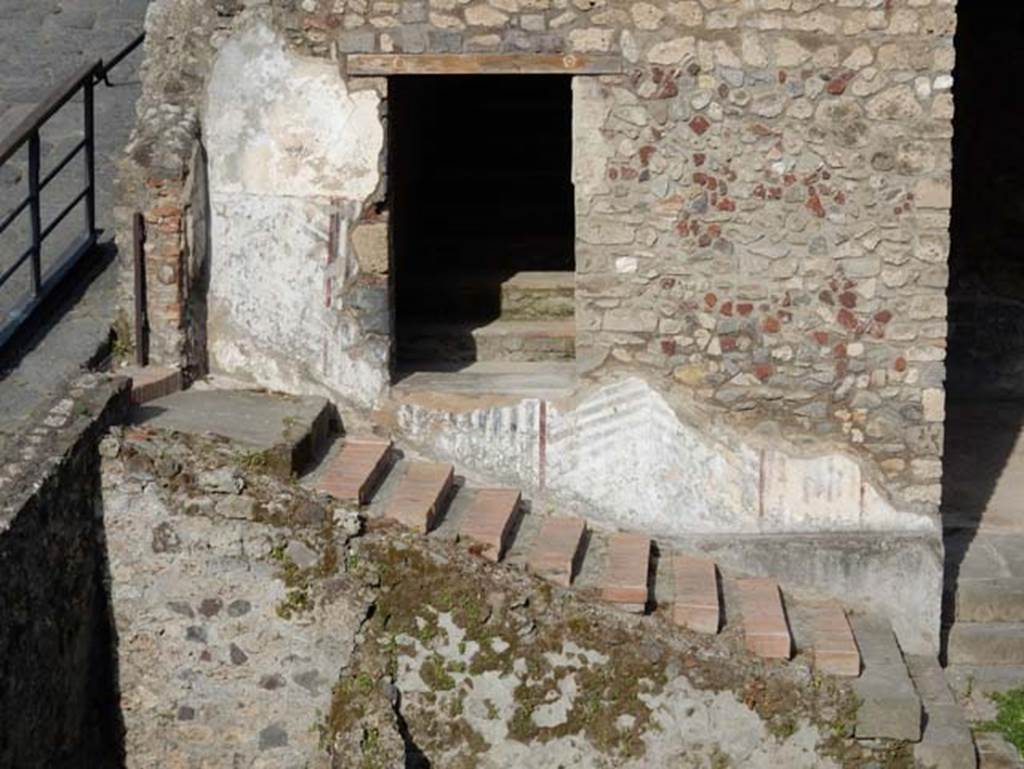 VIII.1.a Pompeii. May 2015. Stairs to Via Marina at north end of portico. Photo courtesy of Buzz Ferebee.