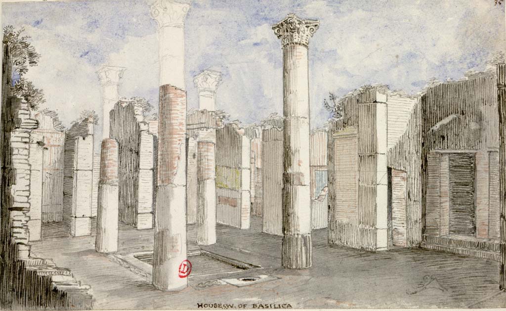 VIII.2.1 Pompeii. c.1819 sketch by W. Gell, looking north-east across atrium.
See Gell W & Gandy, J.P: Pompeii published 1819 [Dessins publiés dans l'ouvrage de Sir William Gell et John P. Gandy, Pompeiana: the topography, edifices and ornaments of Pompei, 1817-1819], pl. 34.
See book in Bibliothèque de l'Institut National d'Histoire de l'Art [France], collections Jacques Doucet Gell Dessins 1817-1819
Use Etalab Open Licence ou Etalab Licence Ouverte

