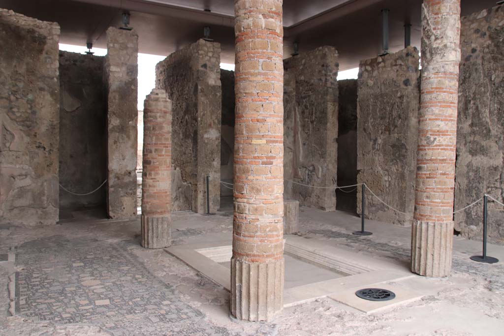 VIII.2.1 Pompeii. October 2020.  
Looking towards doorway to cubiculum in north-west corner of atrium, centre left, and doorways to rooms on north-east side of atrium, on right. 
Photo courtesy of Klaus Heese.
