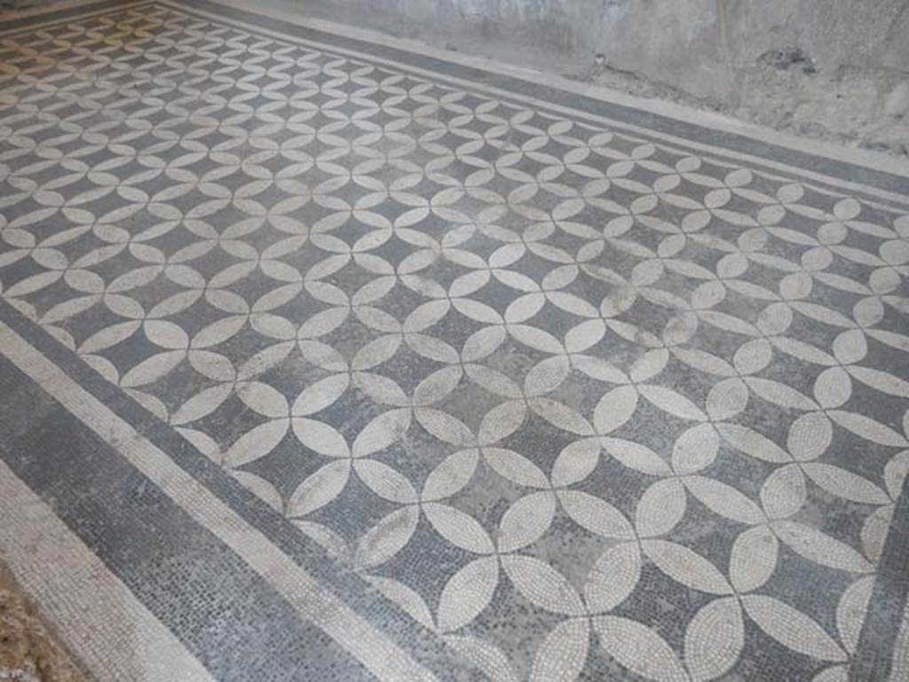 VIII.2.1 Pompeii. May 2018. Mosaic flooring in triclinium on east side of atrium. Photo courtesy of Buzz Ferebee.