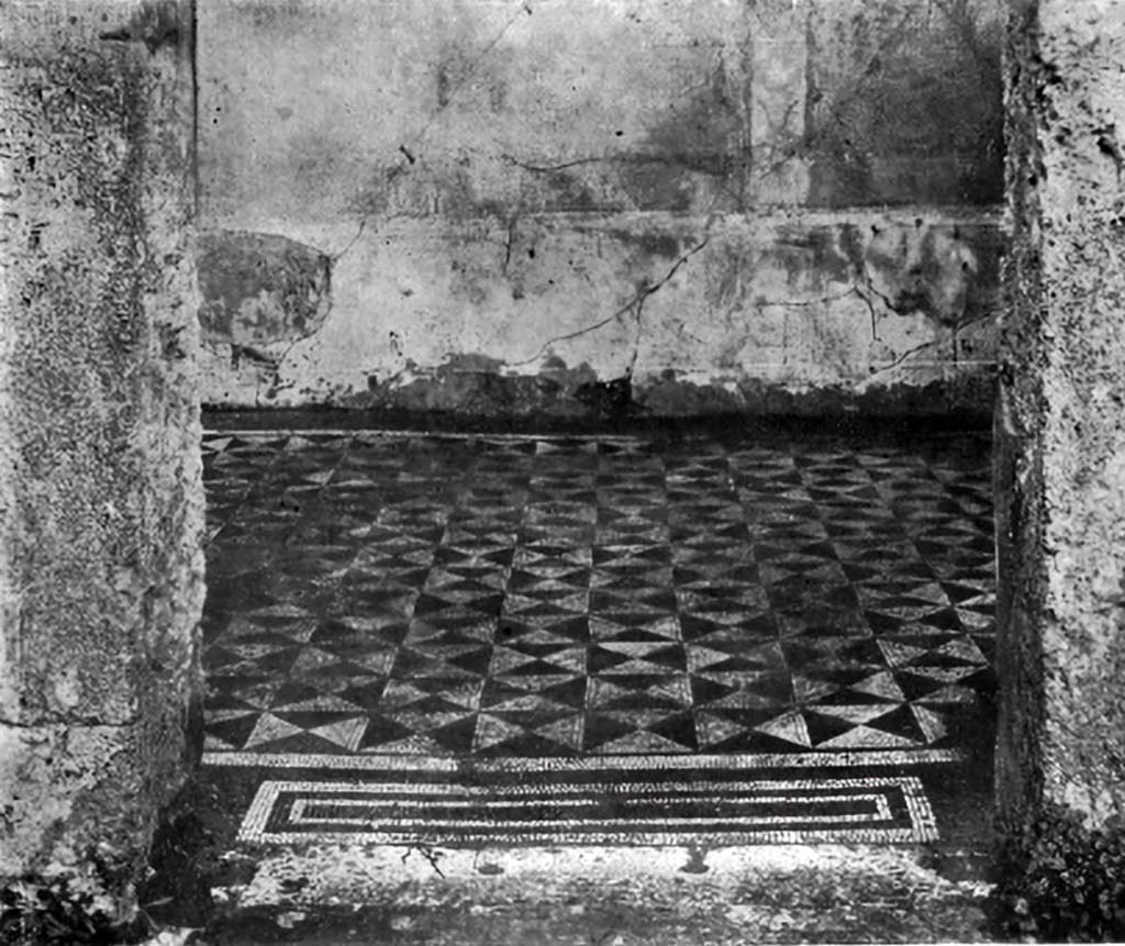 VIII.2.1 Pompeii. c.1930. Looking east through doorway of oecus/exedra. 
See Blake, M., (1930). The pavements of the Roman Buildings of the Republic and Early Empire. Rome, MAAR, 8, (p. 79, 97, 109 & Pl.25, tav.2).
