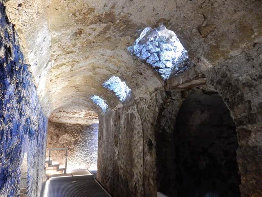 VIII.2.1 Pompeii. May 2018. 
Looking east from west end of corridor/cryptoporticus, with doorway to vaulted room C on south side. Photo courtesy of Buzz Ferebee.


