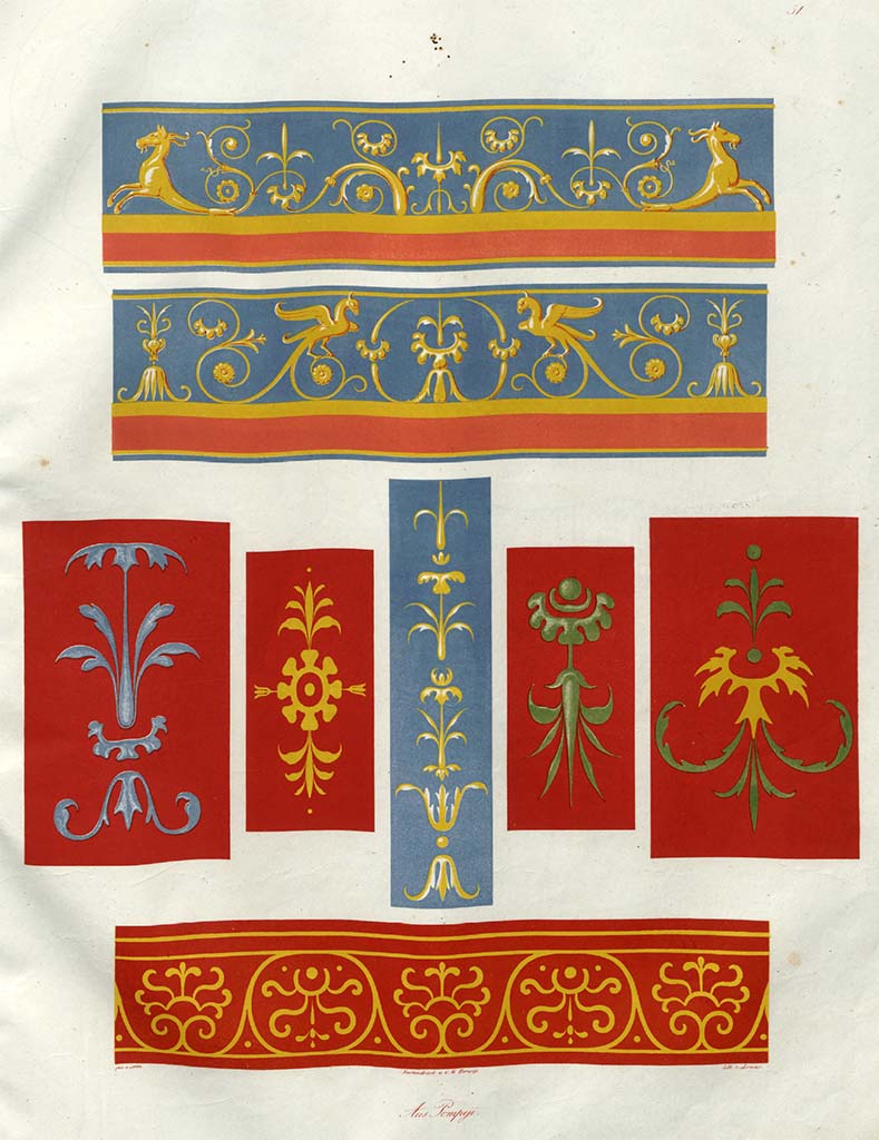 VIII.2.1/3. C.1828, drawings by Zahn. Decorations, described as from house at the side of the Basilica. 
See Zahn, W., 1828-29. Die schönsten Ornamente und merkwürdigsten Gemälde aus Pompeji, Herkulanum und Stabiae: I. Berlin: Reimer, taf. 51.