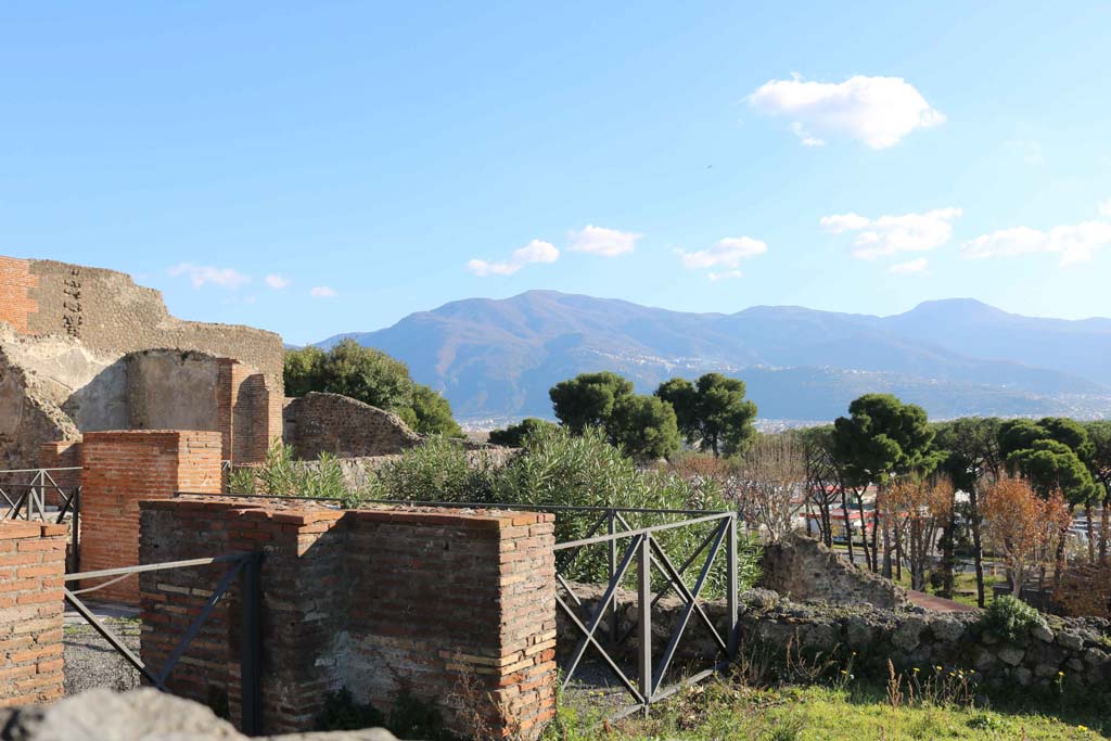 VIII.2.16 Pompeii. December 2018. 
Looking south-east towards fenced-off north portico, across terrace garden area towards east portico. Photo courtesy of Aude Durand.
