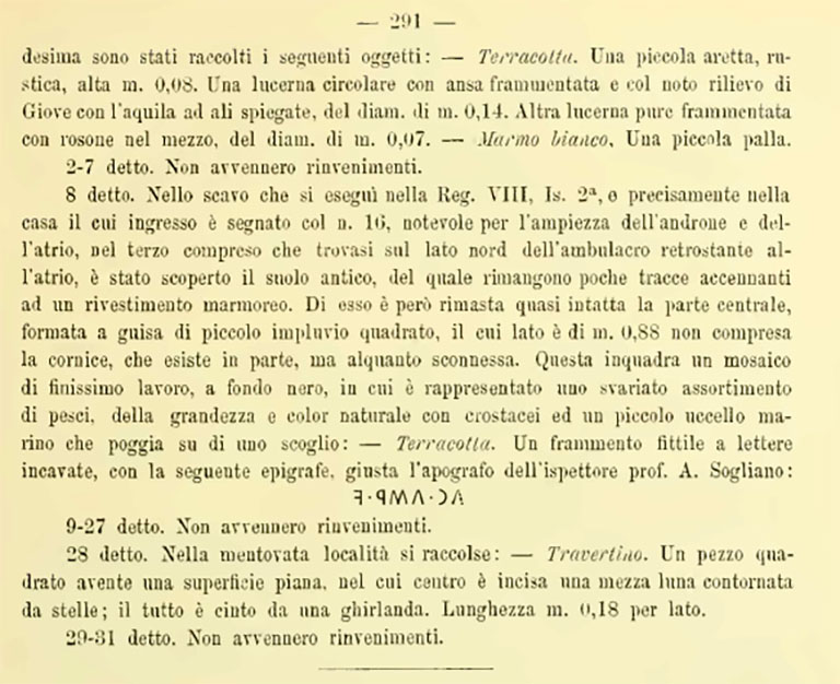 VIII.2.16 Pompeii. Notizie degli Scavi di Antichit, 1890, p. 291.