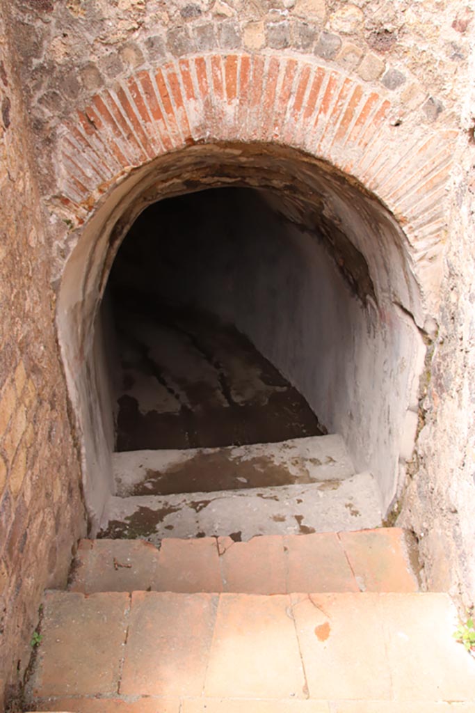 VIII.2.17 Pompeii. May 2024.
Steps down to tunnel leading below to Sarno Baths. Photo courtesy of Klaus Heese.