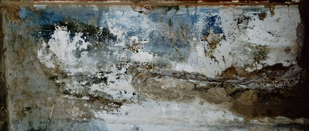 VIII.2.18 Pompeii. 1961. Frigidarium 54 on level 4, detail of landscape from west end of north wall.
Photo by Stanley A. Jashemski.
Source: The Wilhelmina and Stanley A. Jashemski archive in the University of Maryland Library, Special Collections (See collection page) and made available under the Creative Commons Attribution-Non-Commercial License v.4. See Licence and use details.
J61f0805
Items that can still be made out are the tapering canopy on the right, with the circular tower and trees to its left.
The figure with its hands raised is in the centre.
See Koloski Ostrow, A., 1990. The Sarno Bath Complex. Roma: L’Erma di Bretschneider, pl. 96 and 102.