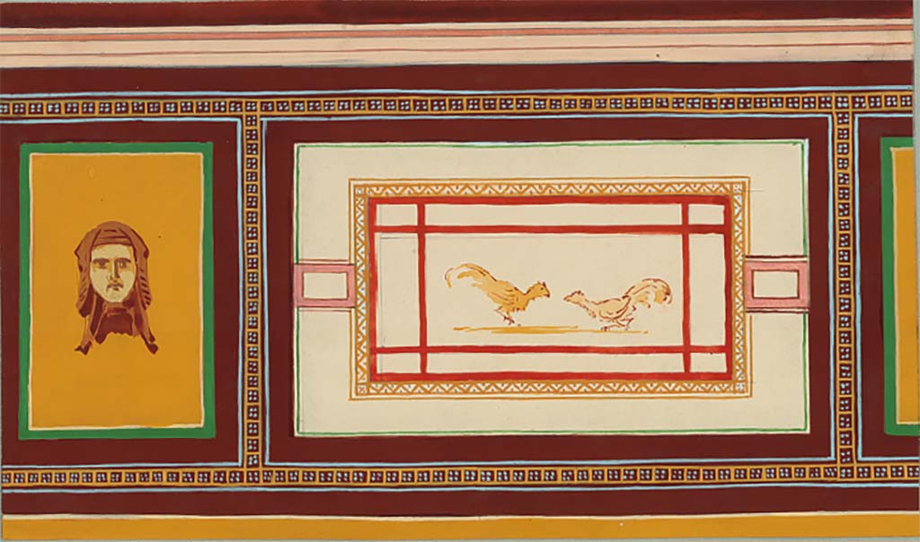 VIII.2.21 Pompeii (?). Undated painting by C. E. Plitt with note Scavi nuovi. Possibly from the north wall of room 95.
See DAIR A-VII-34-103 Pompeji Wandmalerei 34 Seite 103 

