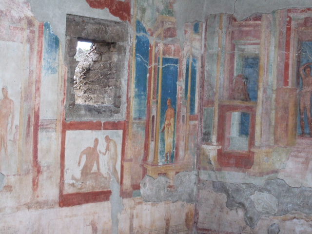 VIII.2.23 Pompeii. December 2005. Detail of painting of east wall and south-east corner.