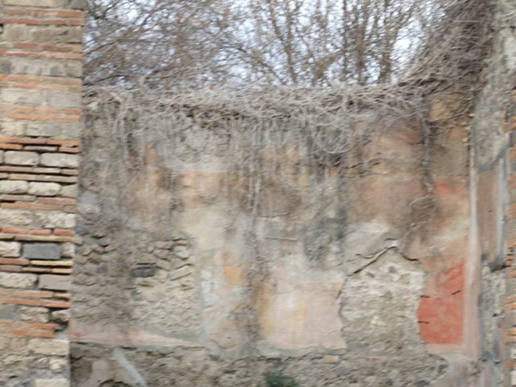 VIII.4.34 Pompeii. December 2007. Rear wall of tablinum.
According to Breton, in the tablinum were two well preserved wall paintings, to the right Hercules and Omphale, to the left an unidentified subject.
Helbig agreed.
See Breton, Ernest. 1870. Pompeia, Guide de visite a Pompei, 3rd ed. Paris, Guerin. 
See Helbig, W., 1868. Wandgemlde der vom Vesuv verschtteten Stdte Campaniens. Leipzig: Breitkopf und Hrtel. (1136 and 971)
In the west wall of tablinum, was the doorway to the cubiculum.
In the central panel of the west wall, there remained only part of the painting showing Dirce tied to the bull. 
