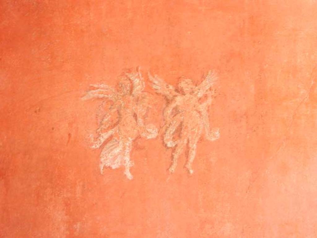 VIII.5.37 Pompeii. May 2017. Room 14, painting of floating figures from east end of south wall of oecus after restoration. Photo courtesy of Buzz Ferebee.
