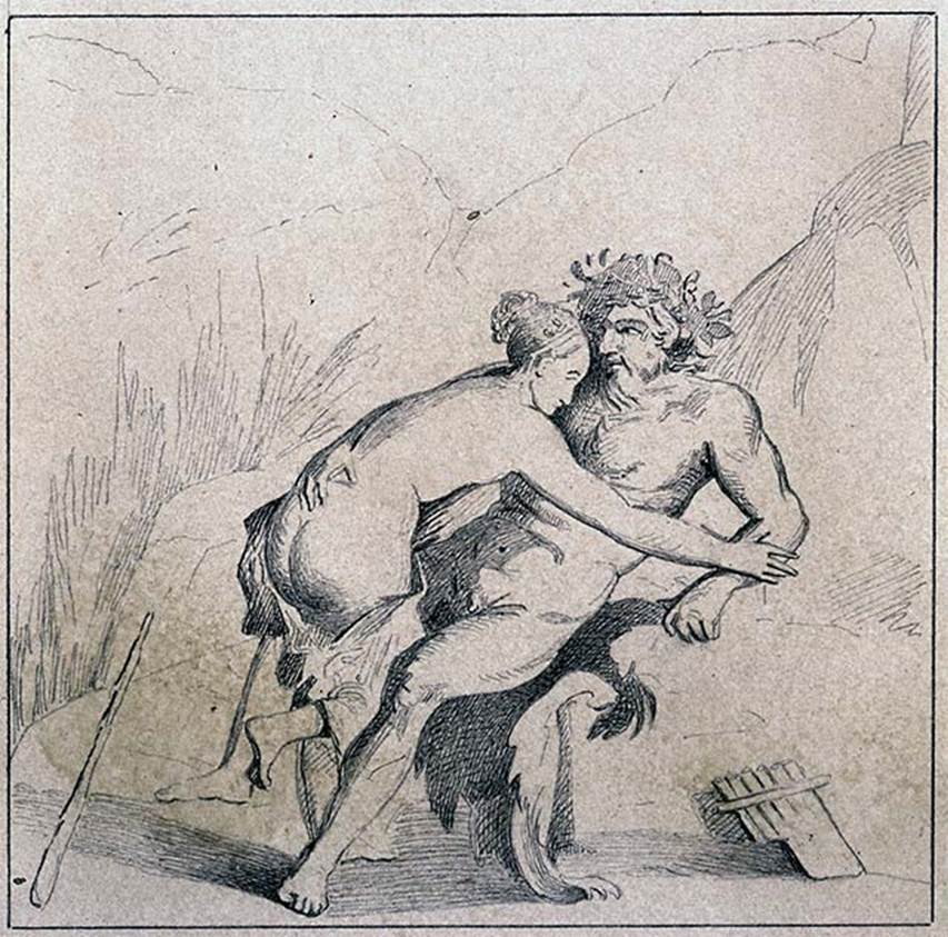 VIII.5.37 Pompeii. Room 14, drawing by G. Discanno of painting of Galatea and Polyphemus from south wall.
DAIR 83.195. Photo  Deutsches Archologisches Institut, Abteilung Rom, Arkiv. 
