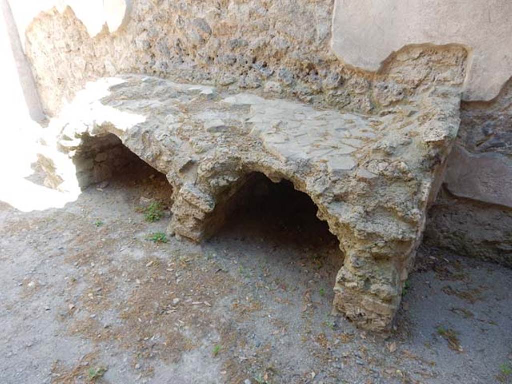 VIII.5.37 Pompeii. May 2017. Room 15, hearth against south wall in kitchen, after restoration. Photo courtesy of Buzz Ferebee.

