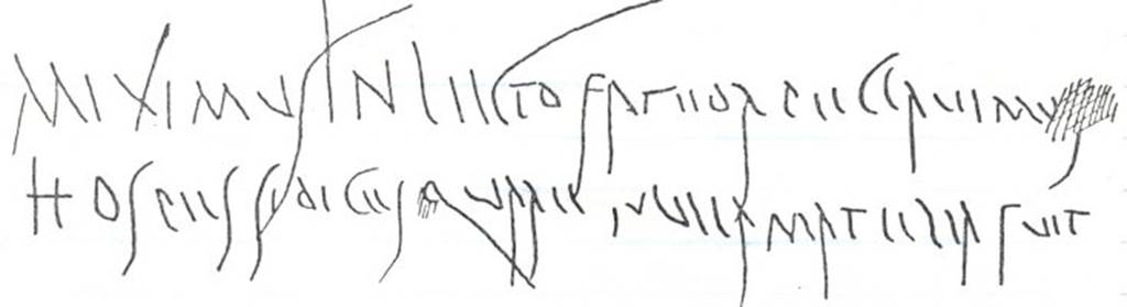 VIII.6.6 Pompeii.  Graffito found on the wall on the left side of the entrance. According to Varone this inscription was written at the entrance on this house.
Miximus in lecto fateor peccavimus 
Hospes si dices quare nulla matella fuit       [CIL IV 4957]

He translated this as: We have wet the bed, I know. We have only sinned, o guest, if you tell us for what reason there was no urinal.     [CIL IV 4957]
See Varone, A., in Conticello, B., Ed, 1990. Rediscovering Pompeii. Rome: LErma di Bretschneider. (p. 35 and note 62).

According to Hobson, in Roman literature chamber pots are referred to as matellae, lasanae or dolia curta. See Hobson, B., 2009. Latrinae et foricae: Toilets in the Roman World. London; Duckworth. (p. 134).

This inscription is often wrongly attributed to VIII.7.6. The NdS 1882, stated that on leaving the large garden (of VIII.5.15) by the second south entrance (VIII.5.38), into the southern alley, this inscription was brought to light on the north wall of insula 6. See Notizie degli Scavi di Antichit, 1882, p. 436.