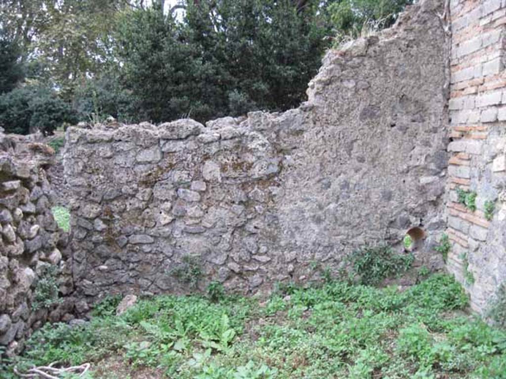 VIII.7.11 Pompeii. September 2010. South wall of area in south-west corner of garden, a room in the garden?, looking south. Photo courtesy of Drew Baker.
