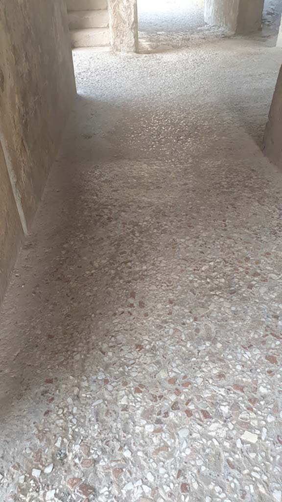 VIII.7.20 Pompeii. August 2021. 
Detail of flooring, looking west towards steps to the Tribunal and entrances to the Large Theatre. 
Foto Annette Haug, ERC Grant 681269 DÉCOR.
