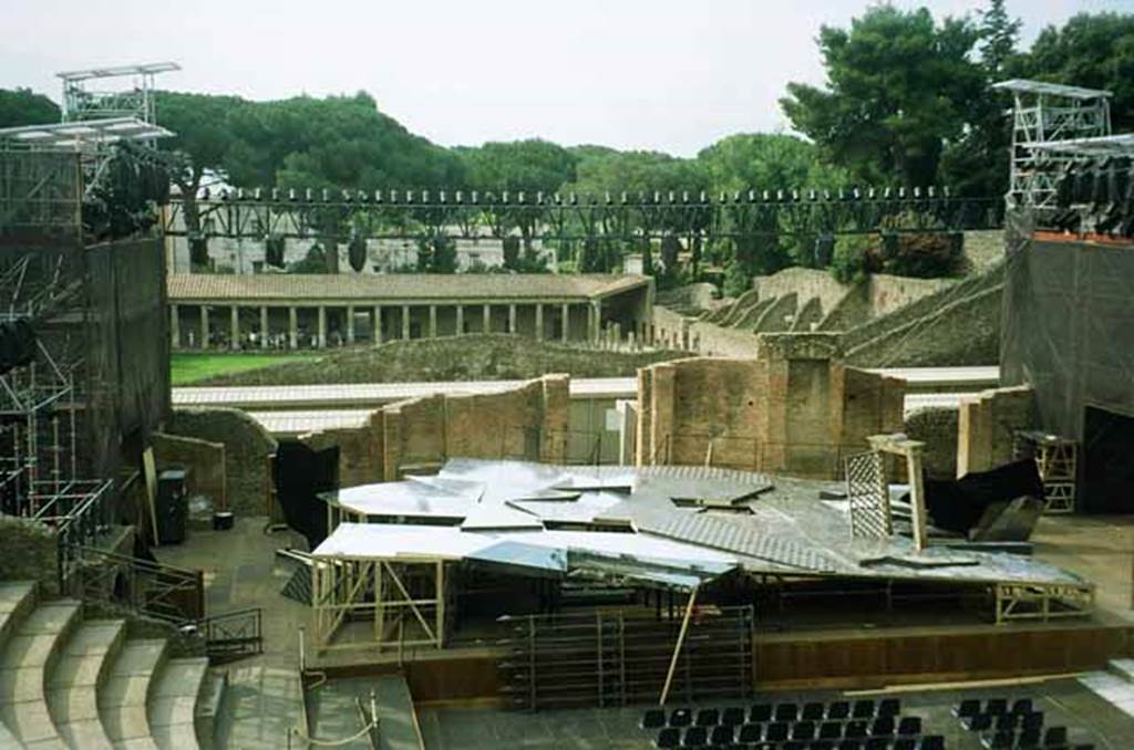 VIII.7.20 Pompeii. June 2010.  Looking south across stage to Gladiators Barracks. Photo courtesy of Rick Bauer.