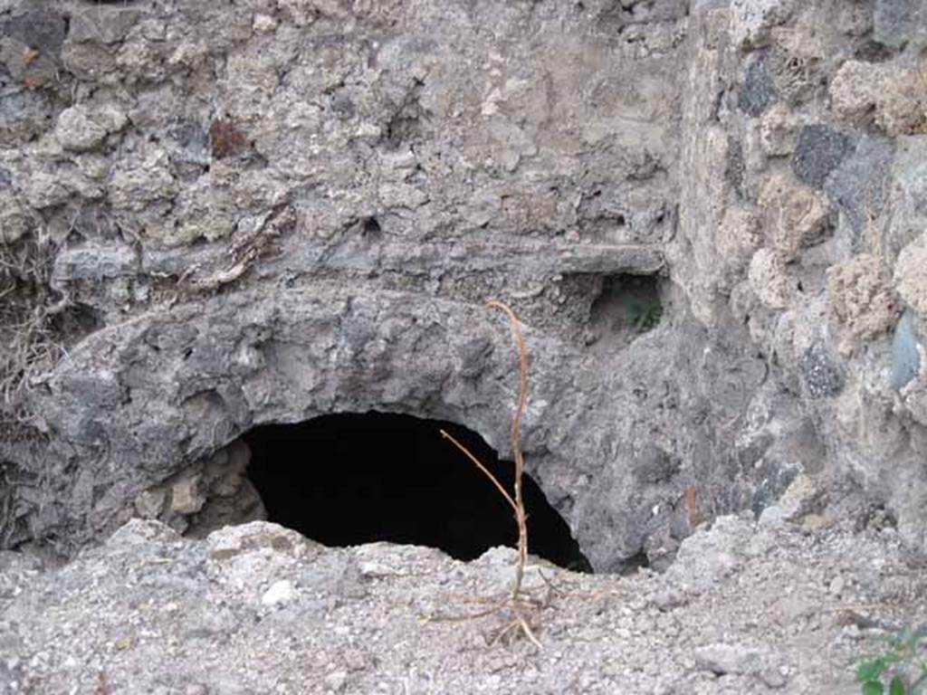 VIII.7.22/23/24 Pompeii. October 2010. Looking west at ground level towards detail showing top of arch, leading into room E. Photo and information courtesy of Drew Baker/Gareth Beale/Hembo Pagi.
