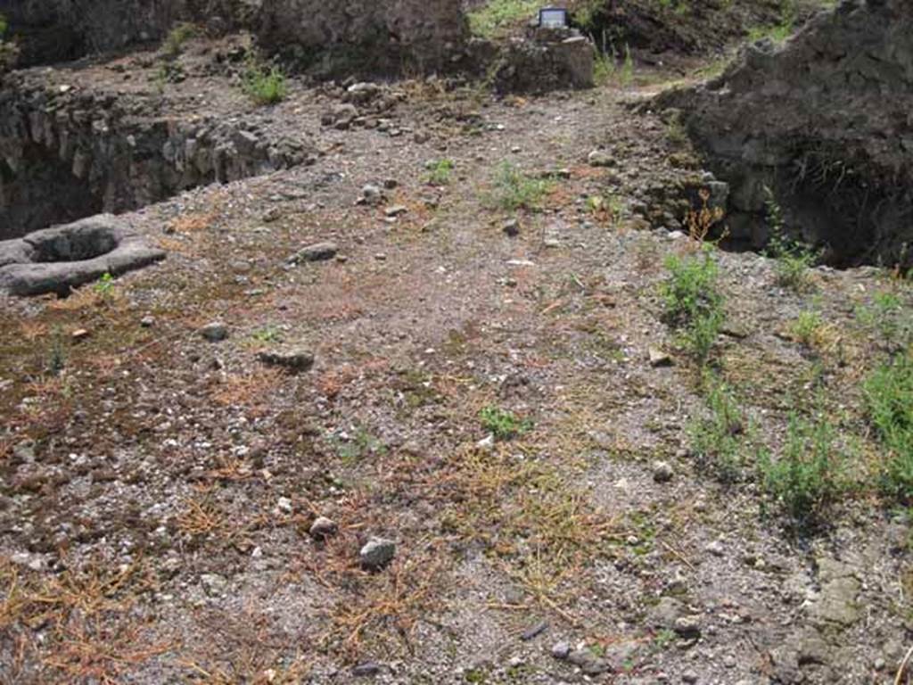 VIII.7.24 Pompeii. September 2010. Northern portico of garden, upper level with west wall looking towards theatre. On the lower level would have been the vaulted rooms and the kitchen. Photo courtesy of Drew Baker.


