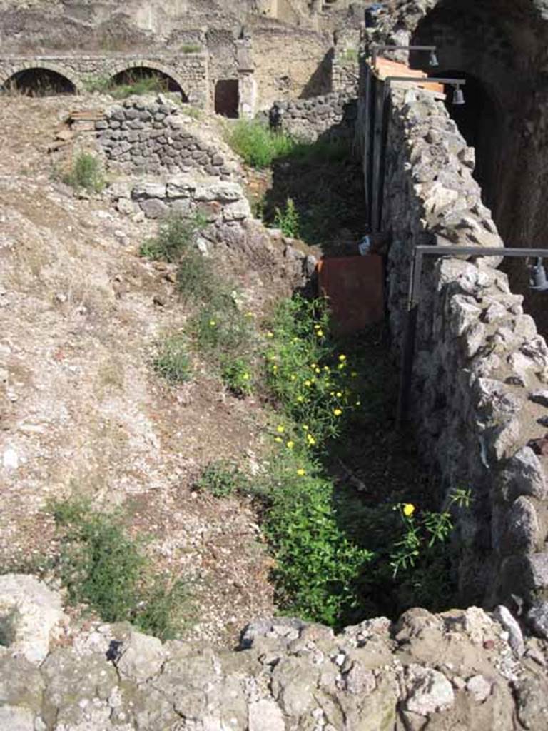 VIII.7.24 Pompeii. September 2010. Looking east along extreme south wall over two of the rooms on the south side of the garden. Photo courtesy of Drew Baker.
