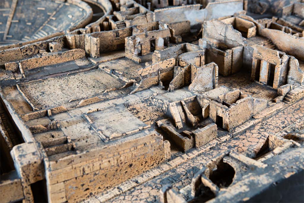 VIII.7.22-24, Pompeii. c. 1820. Looking north-west across Via Stabiana towards entrance doorway VIII.7.24, on right. 
VIII.7.26 is the peristyle and house at the top of the photo.
Part of the model of the city of Pompeii as it looked in 1820, attributed to Domenico Padiglione.
Photo:  Sir John Soanes Museum, London. Inventory number MR1.


