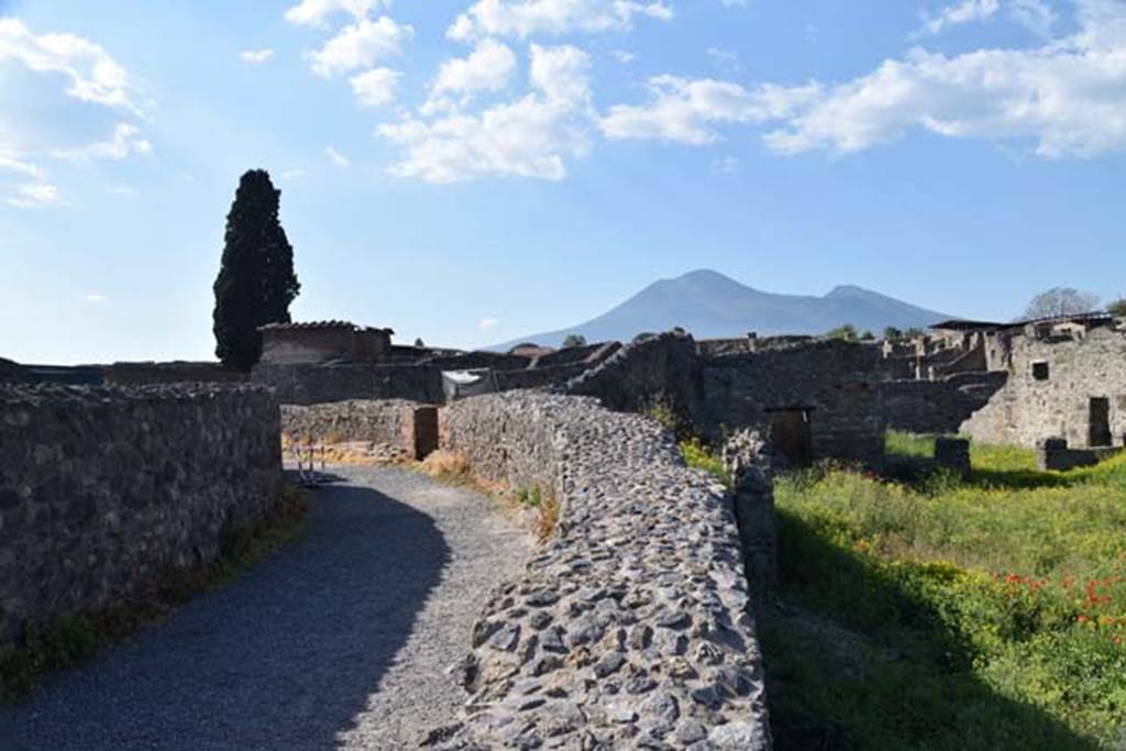 VIII.7.26 Pompeii. April 2018. Looking north-east from large theatre, towards the north-west corner of portico and garden area.
Photo courtesy of Ian Lycett-King. Use is subject to Creative Commons Attribution-NonCommercial License v.4 International.