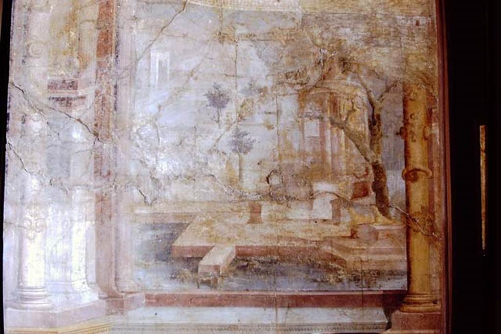 VIII.7.28 Pompeii. 1971. Fragment from west wall at south end. Now in Naples Archaeological Museum.  Inventory number 1265. Photo by Stanley A. Jashemski.
Source: The Wilhelmina and Stanley A. Jashemski archive in the University of Maryland Library, Special Collections (See collection page) and made available under the Creative Commons Attribution-Non Commercial License v.4. See Licence and use details. J71f0279  
