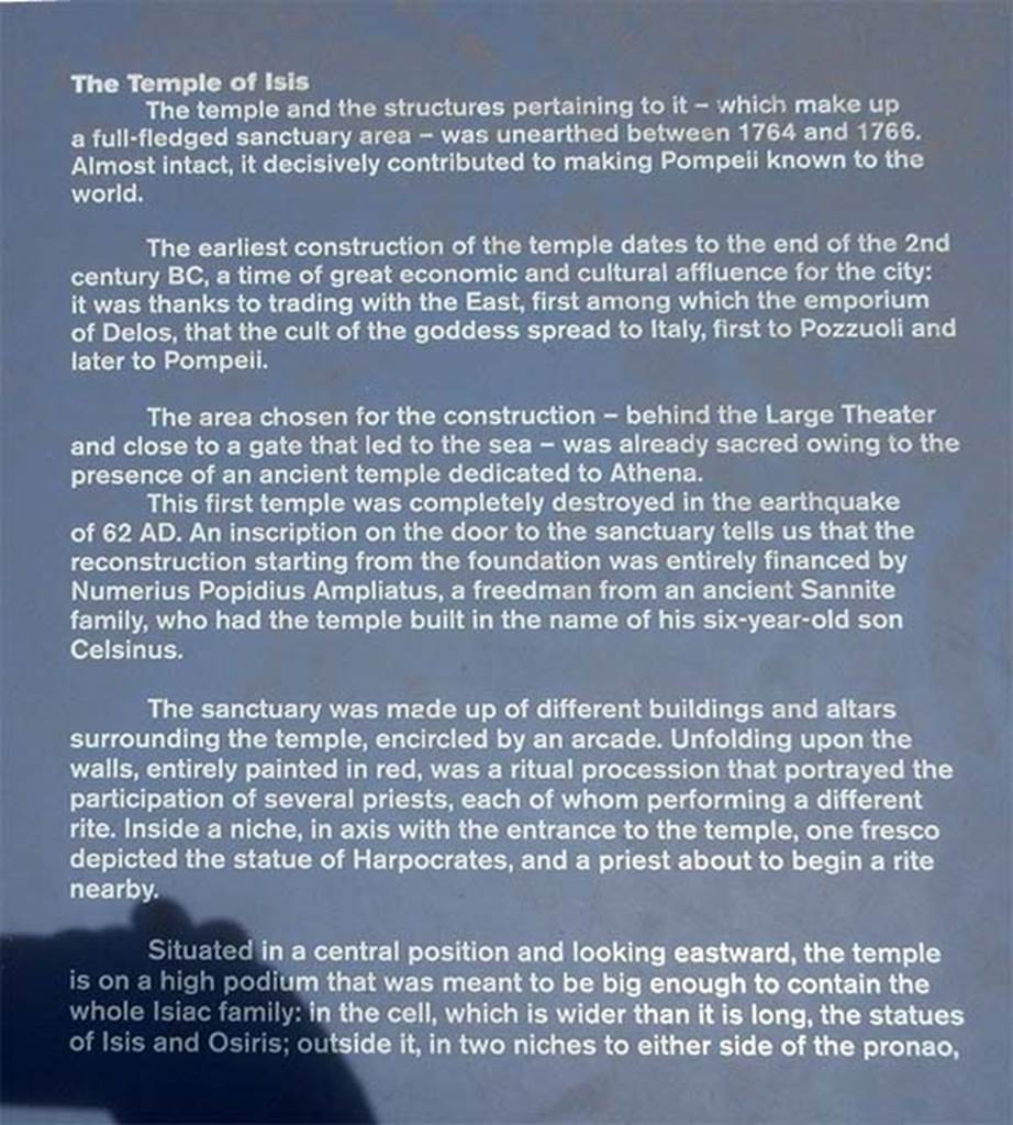 VIII.7.28 Pompeii. May 2017. Left hand part of description card in Temple. Photo courtesy of Buzz Ferebee.