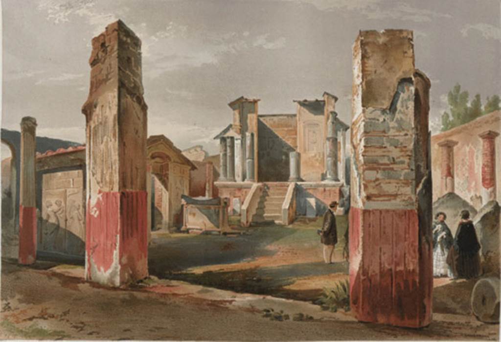 VIII.7.28 Pompeii. 1854. View of the inside of the Temple of Isis.
See Niccolini F, 1854. Le case ed i monumenti di Pompei: Volume Primo. Napoli. (Tav. 1).
