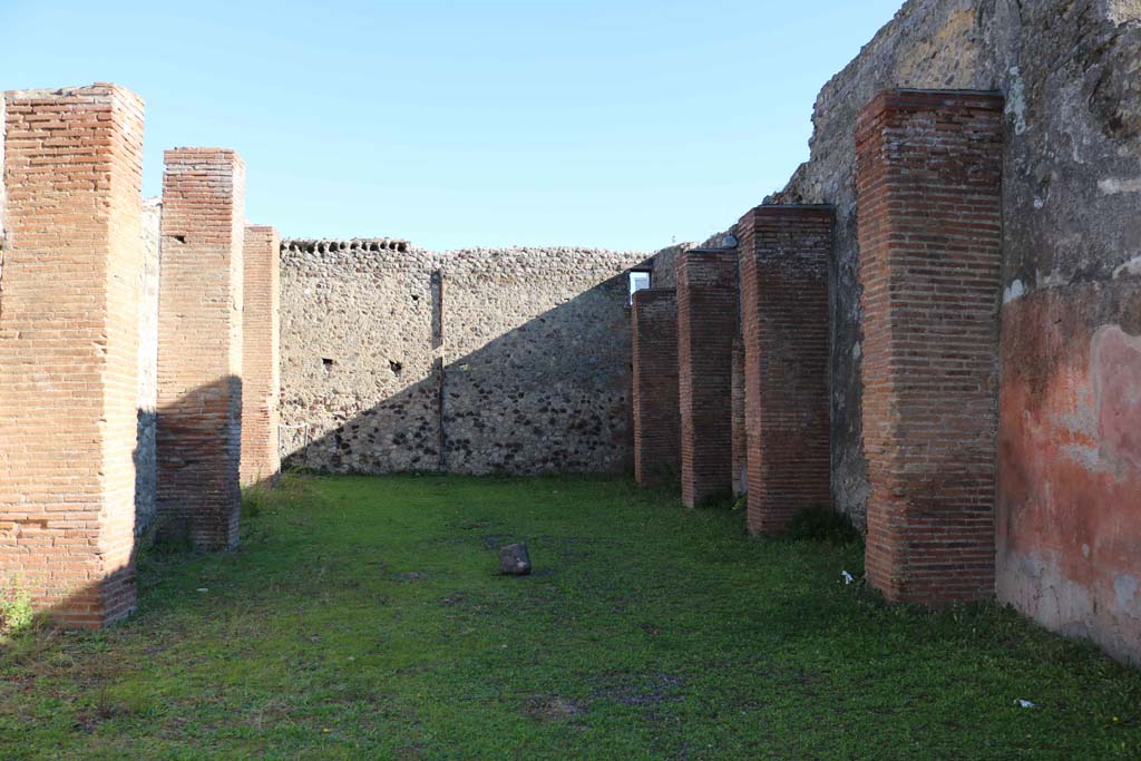 IX.1.5 Pompeii. December 2018.
Looking towards south-east corner and south wall with remaining red wall panels. Photo courtesy of Aude Durand.