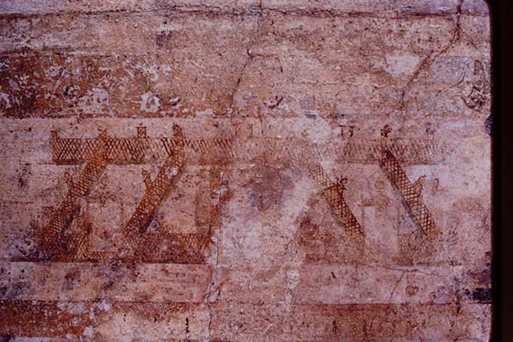 IX.1.22 Pompeii, 1983. Room 19, garden painting from west side of north wall of exedra.    
Source: The Wilhelmina and Stanley A. Jashemski archive in the University of Maryland Library, Special Collections (See collection page) and made available under the Creative Commons Attribution-Non Commercial License v.4. See Licence and use details. J80f0558

