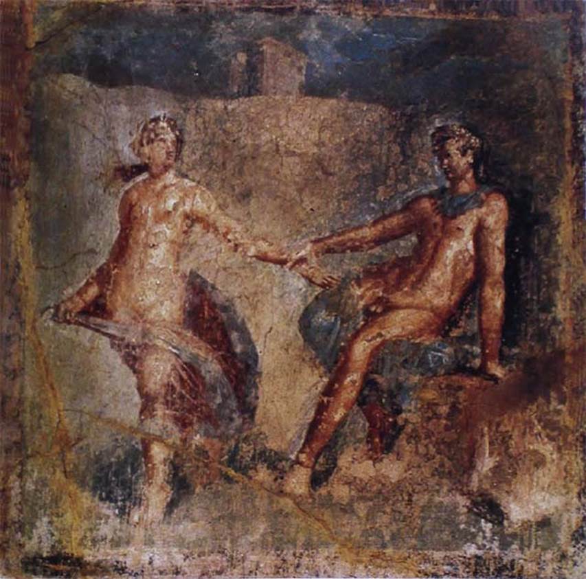 IX.2.10 Pompeii. Triclinium. Painting of Apollo and Daphne.
Now in Naples Archaeological Museum. Inventory number 9533.