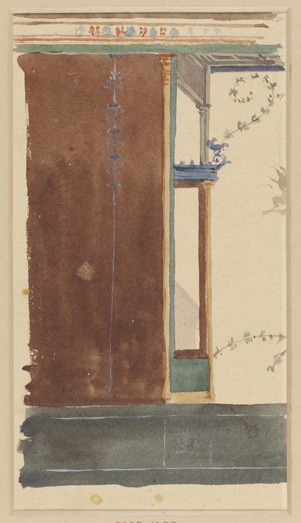 IX.2.10 Pompeii. c.1870’s. Painting by Luigi Bazzani showing detail of east wall of tablinum.
Photo © Victoria and Albert Museum. Inventory number 2039-1900.