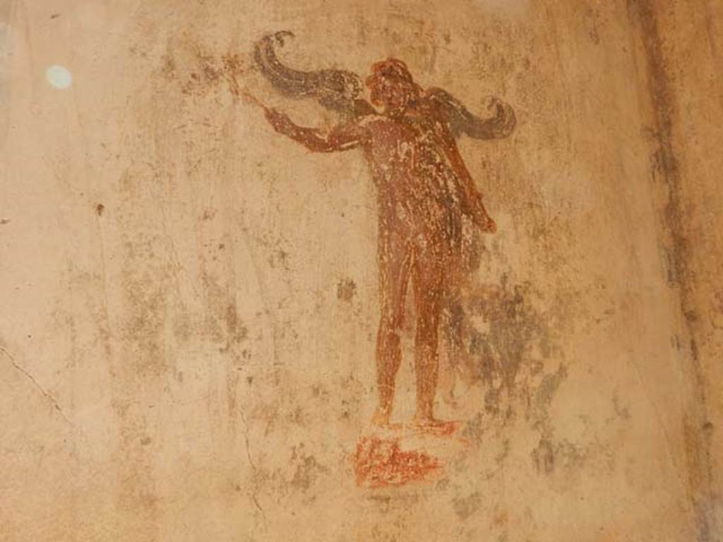 IX.3.5 Pompeii. May 2015. Room 4, detail of painted figure from south-west corner.
Photo courtesy of Buzz Ferebee.