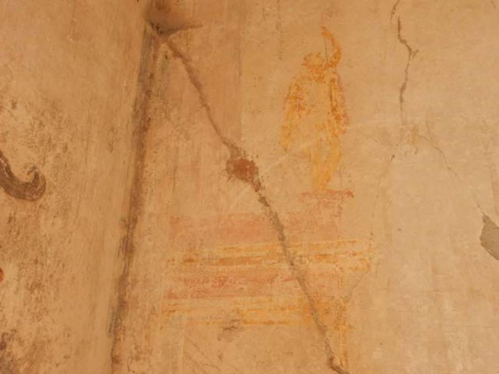 IX.3.5 Pompeii. May 2015. Room 4, detail from south end of west wall. Photo courtesy of Buzz Ferebee.