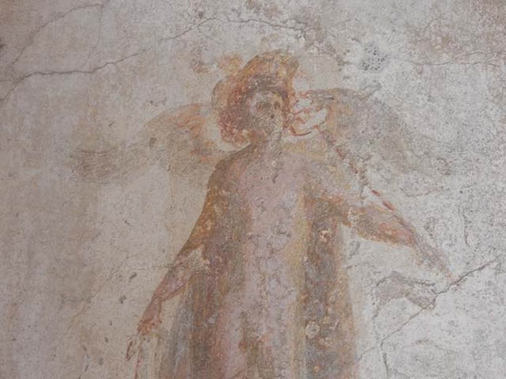 IX.3.5 Pompeii. May 2015. Room 4, detail of painted figure at west end of north wall.
Photo courtesy of Buzz Ferebee.